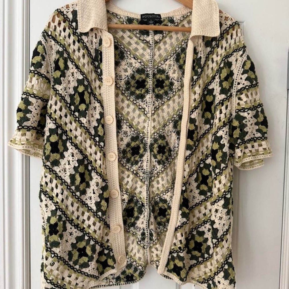 Unisex size small Morse Code slouchy crochet top